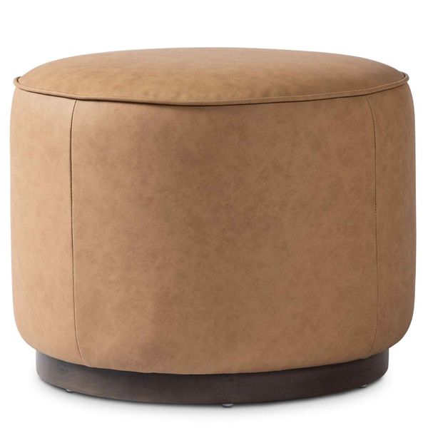 Sinclair Cuir Round Pouf, Maestro Camel